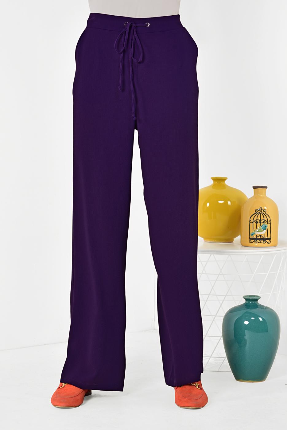 Tesettür giyim MOR ALVİNA BELİ LASTİKLİ BOL KESİM PANTOLON 7504