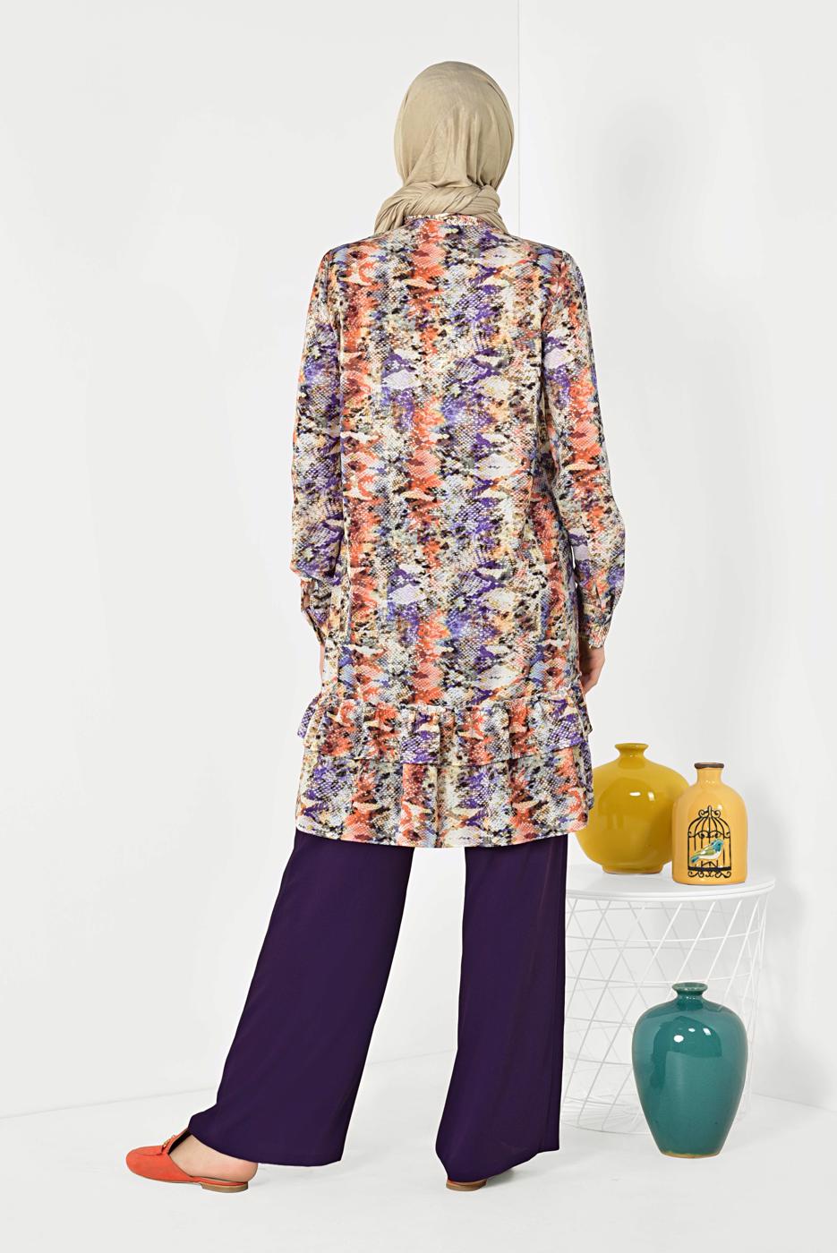 Tesettür giyim MOR ALVİNA BELİ LASTİKLİ BOL KESİM PANTOLON 7504