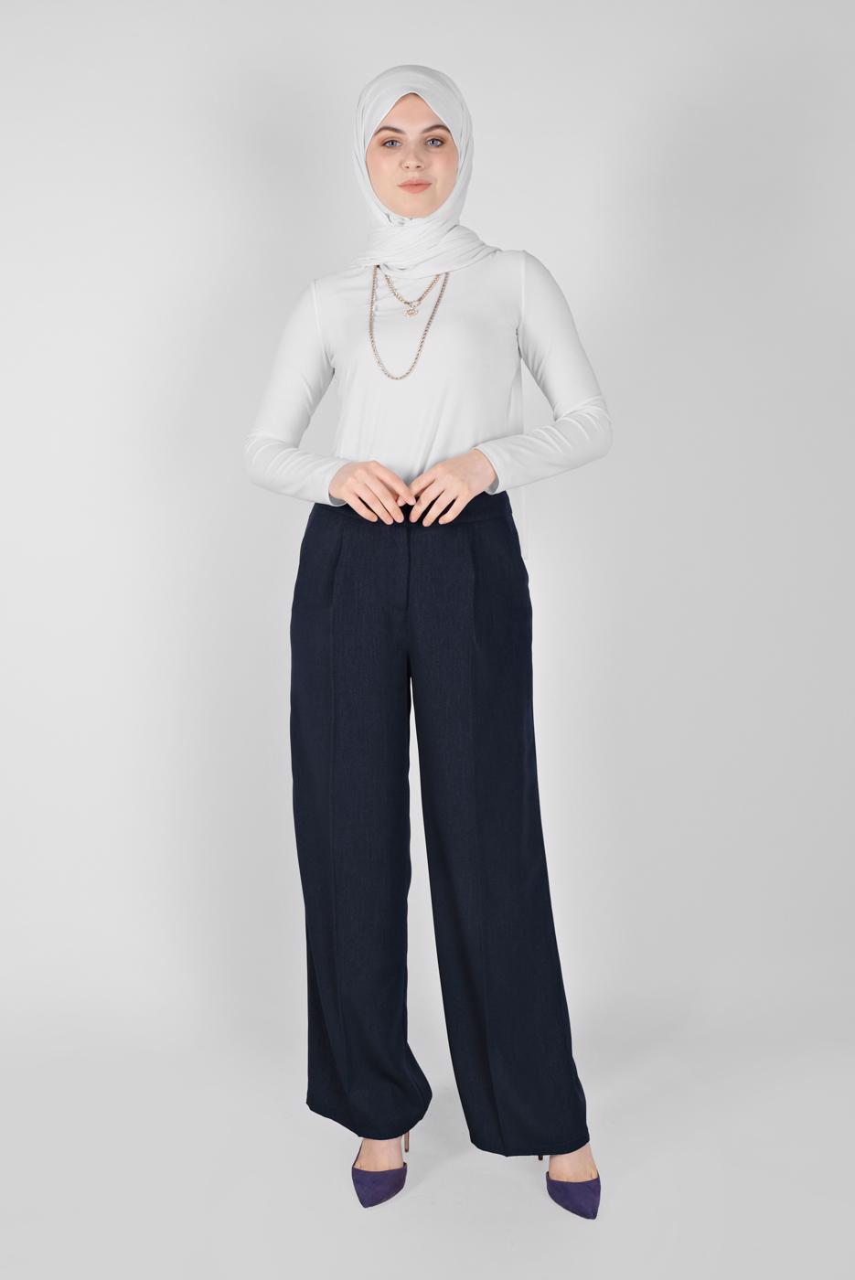 Tesettür giyim LACİVERT BOL KESİM PANTOLON 7579 