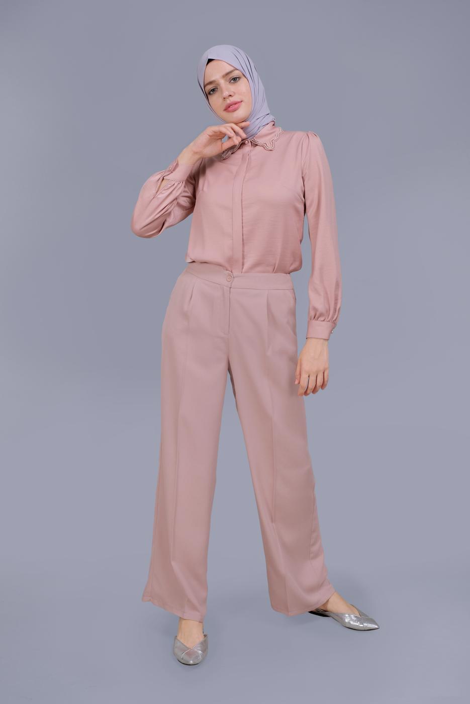 Tesettür giyim PUDRA BOL KESİM PANTOLON 7579 