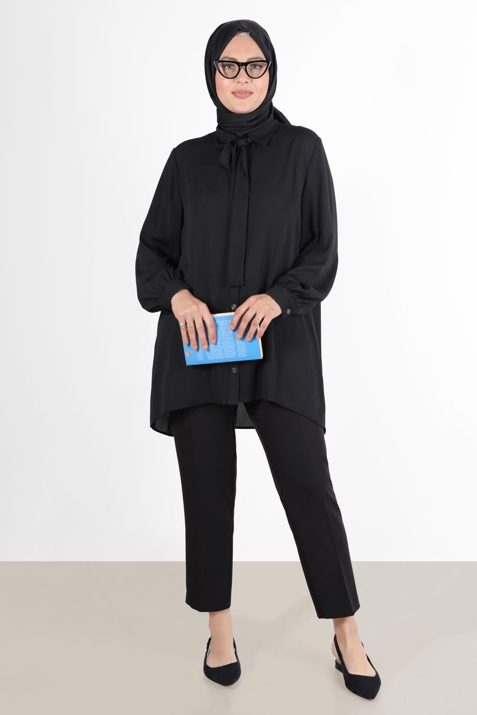 Tesettür giyim SİYAH ALVİNA KLASİK KESİM PANTOLON 7593 