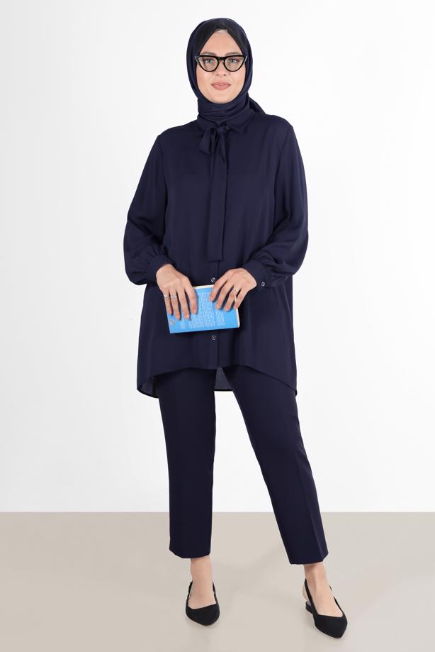 Vêtements hijab BLEU MARINE ALVİNA COUPE CLASSIQUE PANTALON 7593 - TRENDTESETTÜR