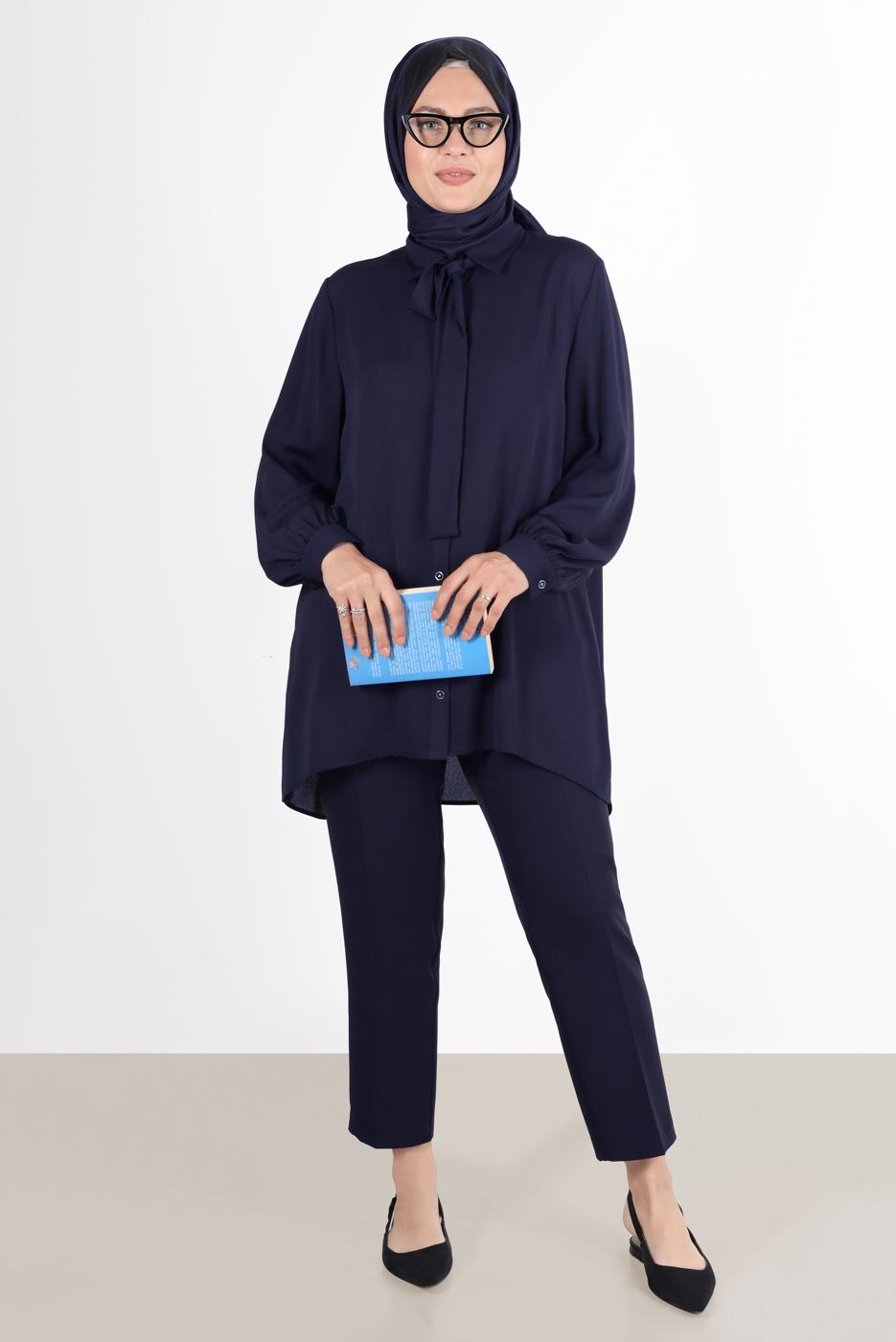 Tesettür giyim LACİVERT ALVİNA KLASİK KESİM PANTOLON 7593 