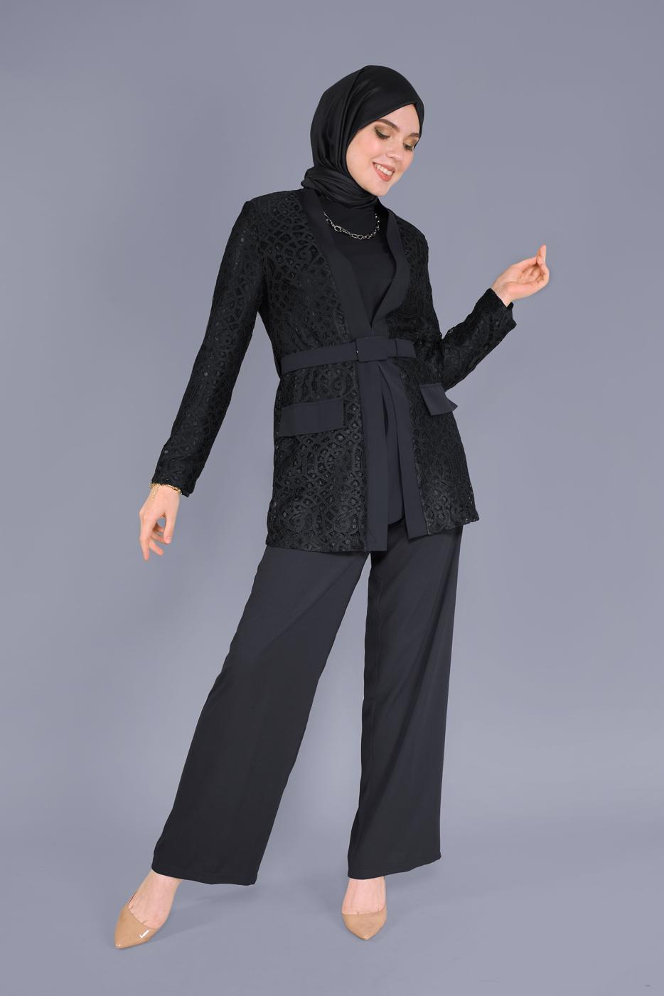 Tesettür giyim SİYAH YÜKSEK BEL PANTOLON T 7597