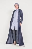 Tesettür giyim LACİVERT ALVİNA KAPÜŞONLU FERMUARLI SPOR PARDESÜ 10158