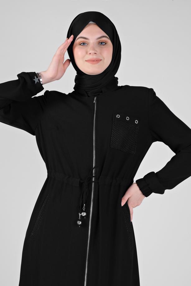 Hijab clothing BLACK  ALVİNA ZIPPERED TOPCOAT 10161 - TRENDTESETTÜR