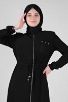 Hijab clothing BLACK  ALVİNA ZIPPERED TOPCOAT 10161