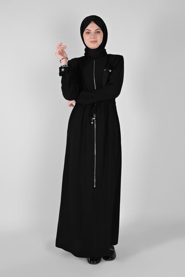 Hijab clothing BLACK  ALVİNA ZIPPERED TOPCOAT 10161 - TRENDTESETTÜR