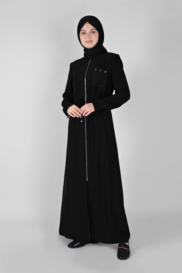 Hijab clothing BLACK  ALVİNA ZIPPERED TOPCOAT 10161 - TRENDTESETTÜR