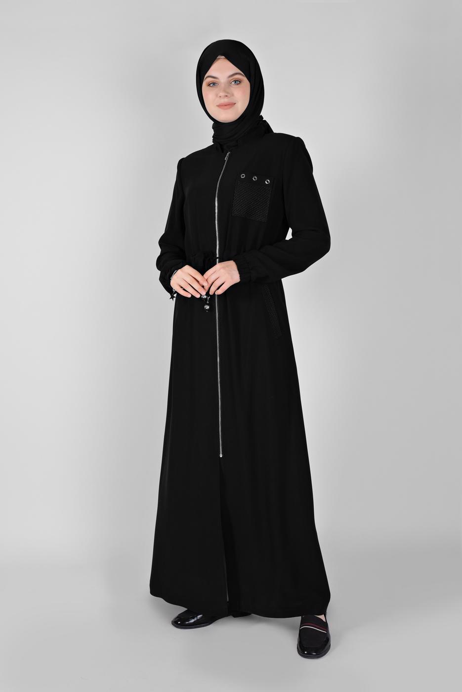 Hijab clothing BLACK  ALVİNA ZIPPERED TOPCOAT 10161