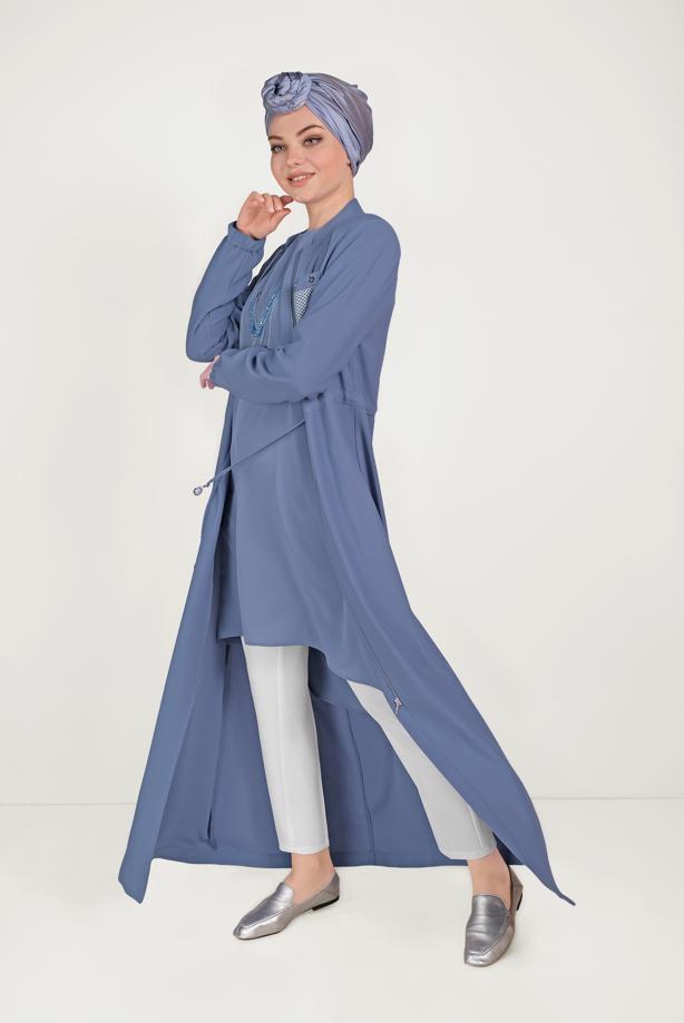 Hijab clothing NAVY BLUE  ALVİNA ZIPPERED TOPCOAT 10161 - TRENDTESETTÜR