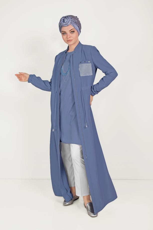 Hijab clothing NAVY BLUE  ALVİNA ZIPPERED TOPCOAT 10161 - TRENDTESETTÜR