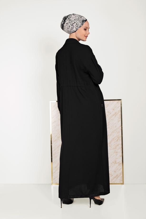 Hijab clothing BLACK  ALVİNA ZIPPERED TOPCOAT 10164  - TRENDTESETTÜR