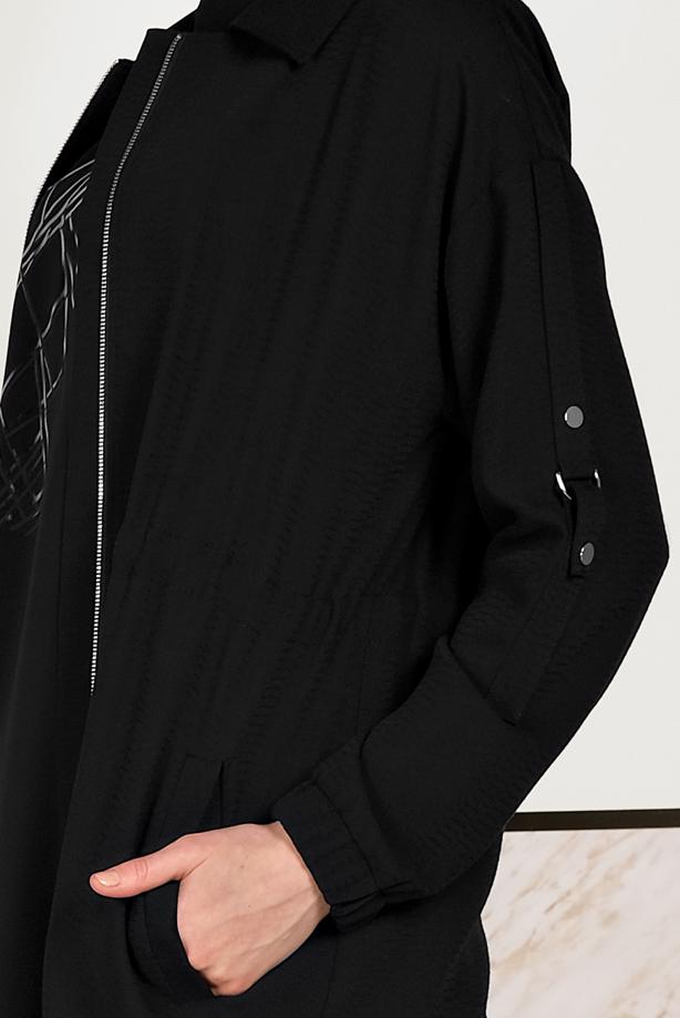 Hijab clothing BLACK  ALVİNA ZIPPERED TOPCOAT 10164  - TRENDTESETTÜR