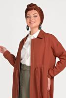 Tesettür giyim KAHVE ALVİNA ERKEK YAKA FERMUARLI LASTİKLİ PARDESÜ 10164