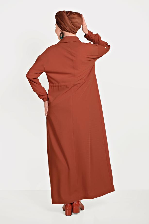 Hijab clothing BROWN  ALVİNA ZIPPERED TOPCOAT 10164  - TRENDTESETTÜR
