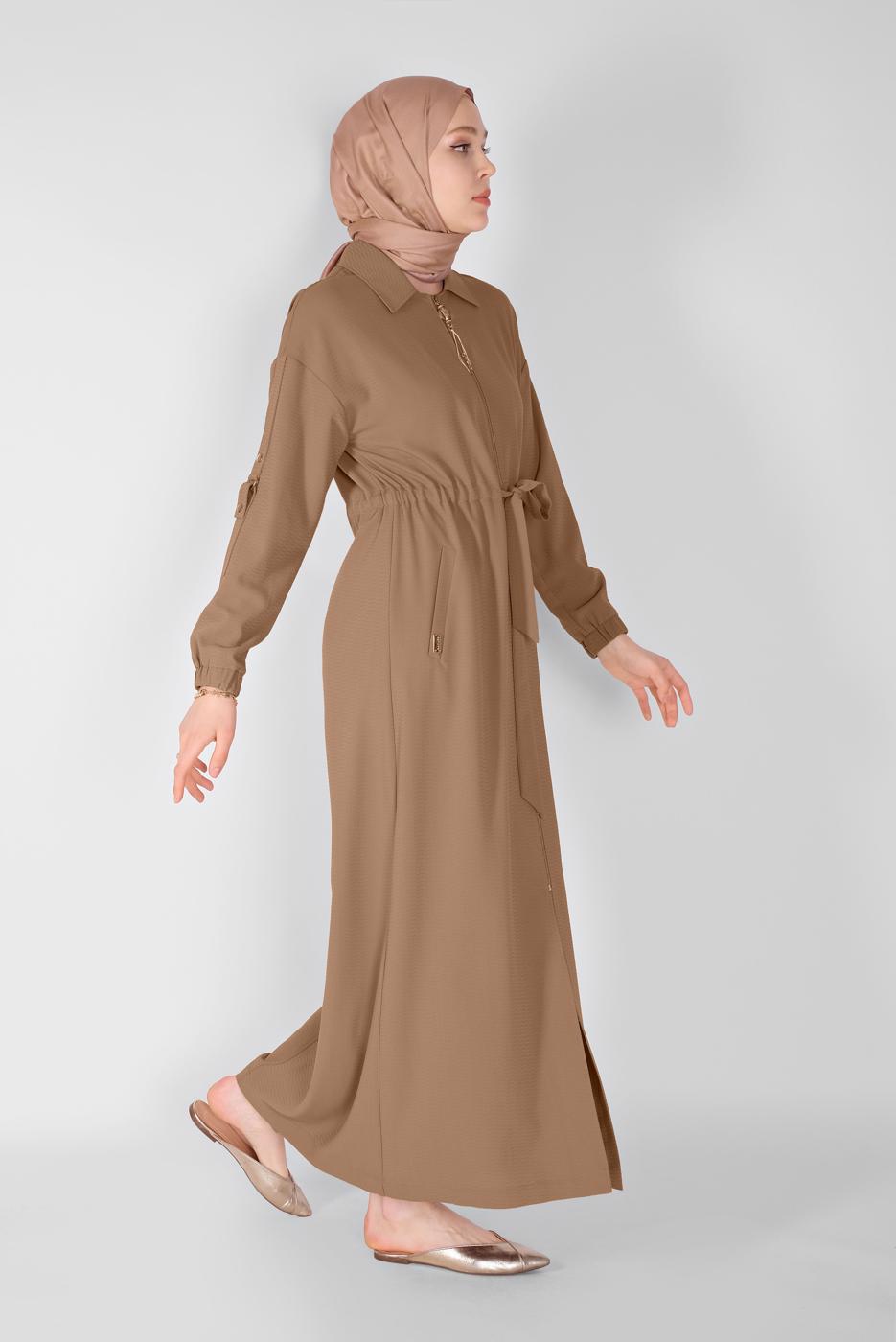 Vêtements hijab BRUN ALVİNA FINITION ZIPPÉE 10164