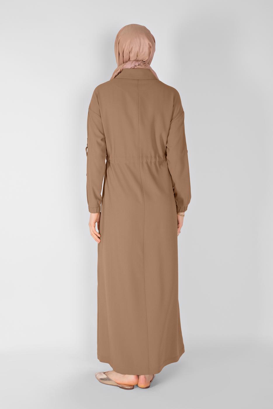 Hijab clothing BROWN  ALVİNA ZIPPERED TOPCOAT 10164 