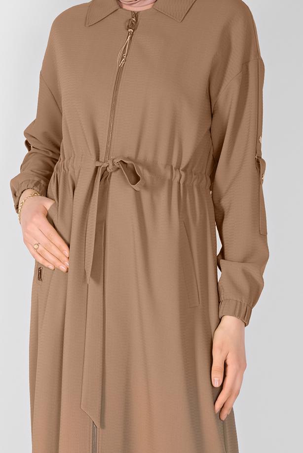 Hijab clothing BROWN  ALVİNA ZIPPERED TOPCOAT 10164  - TRENDTESETTÜR