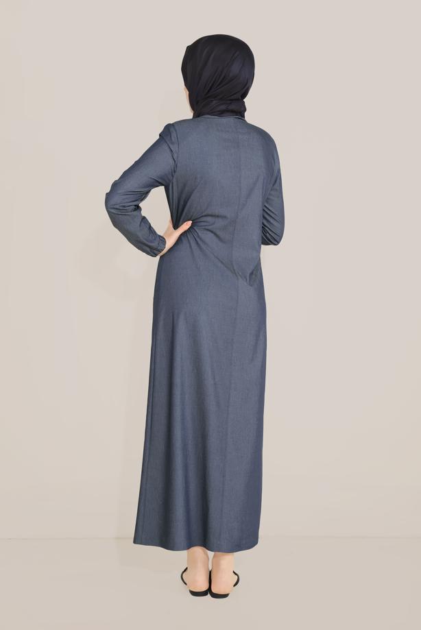 Hijab clothing NAVY BLUE TIE DETAIL TOPCOAT WITH POCKET 10166  - TRENDTESETTÜR