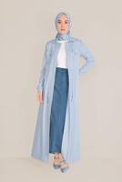 Tesettür giyim MAVİ ALVİNA BELDEN BAĞCIKLI CEPLİ PARDESÜ 10166