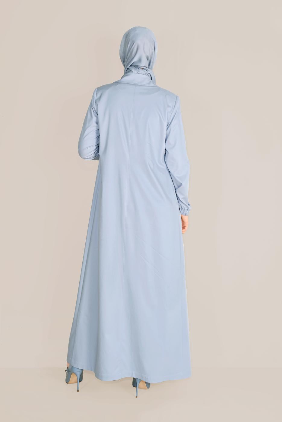 Tesettür giyim MAVİ ALVİNA BELDEN BAĞCIKLI CEPLİ PARDESÜ 10166