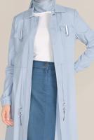 Tesettür giyim MAVİ ALVİNA BELDEN BAĞCIKLI CEPLİ PARDESÜ 10166