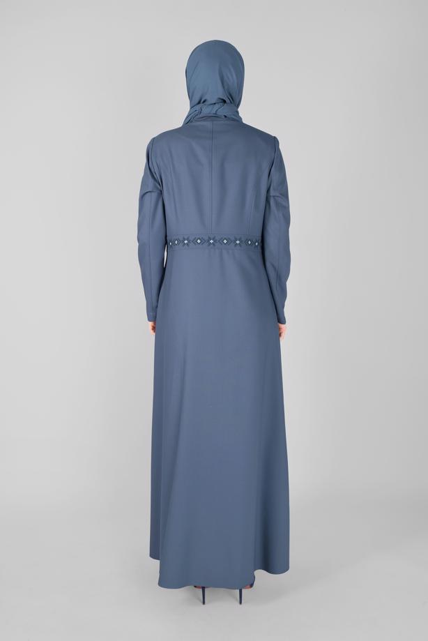 Hijab clothing NAVY BLUE EMBROIDERED TOPCOAT 10211  - TRENDTESETTÜR