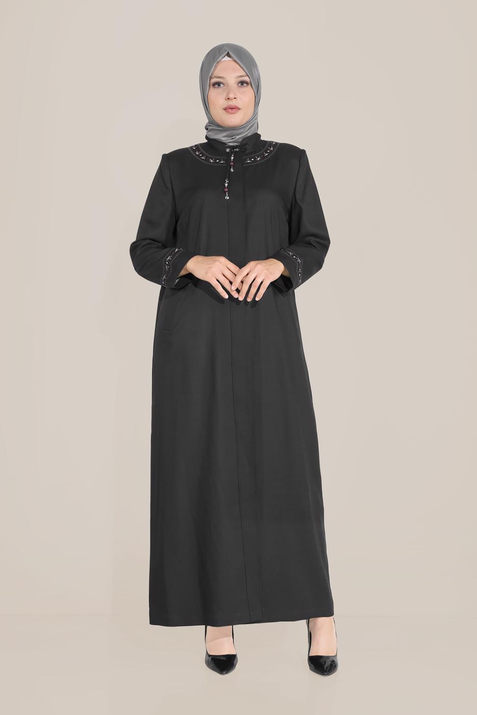 Hijab clothing BLACK TIE DETAIL EMBROIDERED TOPCOAT 10213 