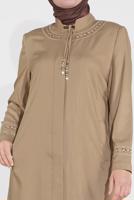 Hijab clothing BROWN TIE DETAIL EMBROIDERED TOPCOAT 10213