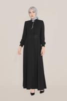 Hijab clothing BLACK EMBROIDERED TOPCOAT WITH ELASTIC CUFFS 10215 