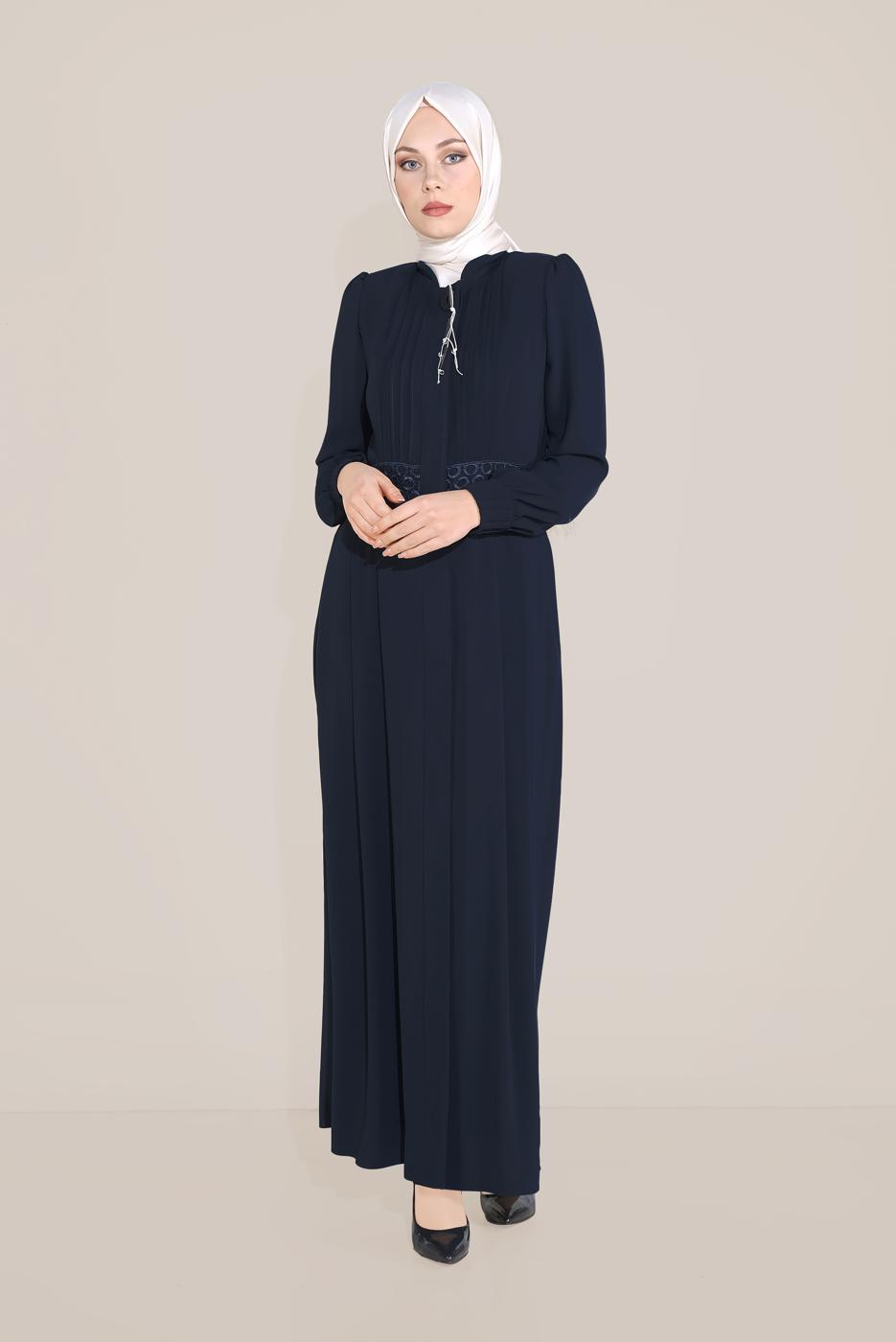 Vêtements hijab BLEU MARINE COUCHE DE FINITION BRODÉE AVEC POIGNETS ÉLASTIQUES 10215