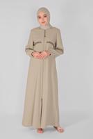 Hijab clothing BEIGE ALVINA FRINGE AND EMBROIDERY DETAIL TOPCOAT T 10350