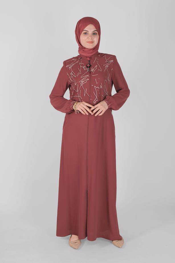 Hijab clothing BROWN ALVINA HOODED ZIPPERED TOPCOAT T 10366 - TRENDTESETTÜR