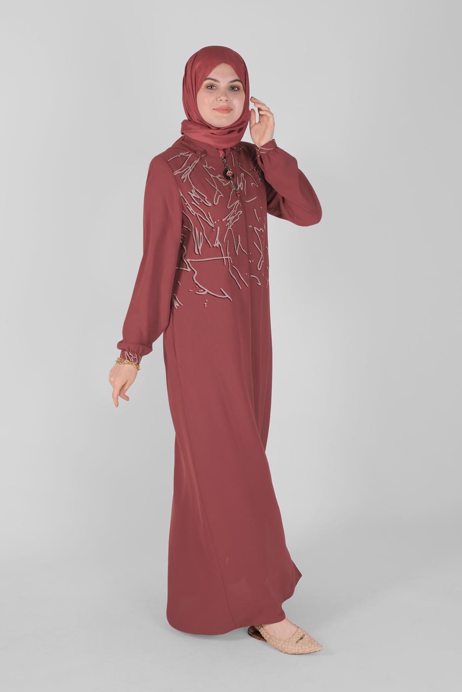 Hijab clothing BROWN ALVINA HOODED ZIPPERED TOPCOAT T 10366