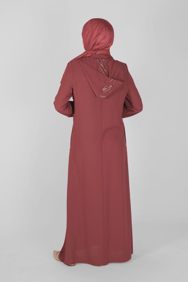 Hijab clothing BROWN ALVINA HOODED ZIPPERED TOPCOAT T 10366 - TRENDTESETTÜR