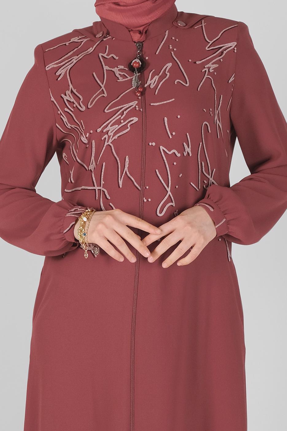 Hijab clothing BROWN ALVINA HOODED ZIPPERED TOPCOAT T 10366