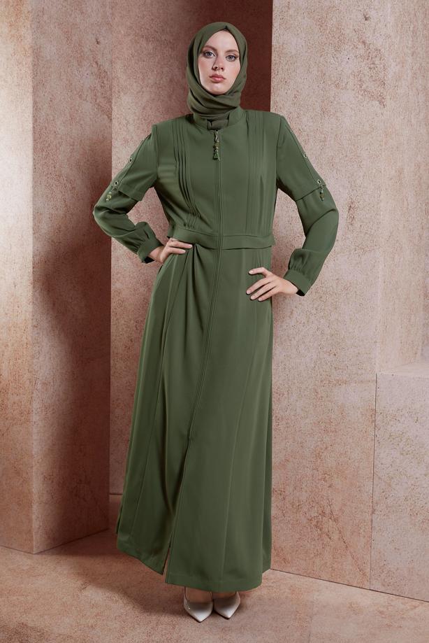 Hijab clothing KHAKI ALVINA HOUNDSTOOTH TOPCOAT T 10382 - TRENDTESETTÜR