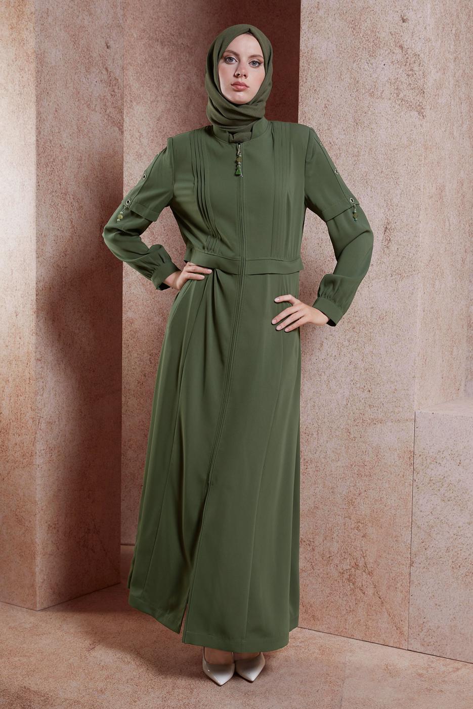 Hijab clothing KHAKI ALVINA HOUNDSTOOTH TOPCOAT T 10382