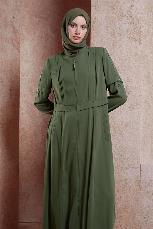 Hijab clothing KHAKI ALVINA HOUNDSTOOTH TOPCOAT T 10382 - TRENDTESETTÜR