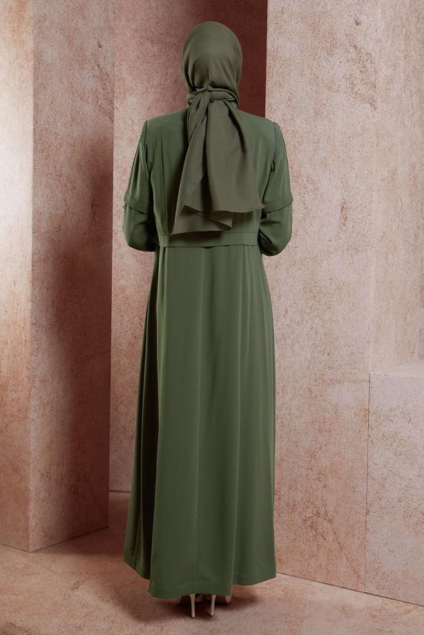 Hijab clothing KHAKI ALVINA HOUNDSTOOTH TOPCOAT T 10382 - TRENDTESETTÜR