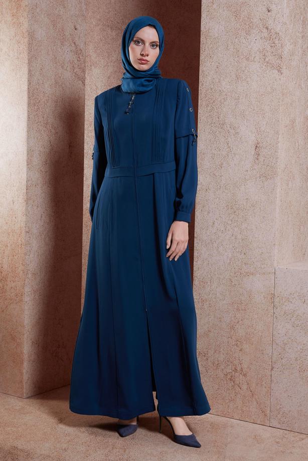 Hijab clothing NAVY BLUE ALVINA HOUNDSTOOTH TOPCOAT T 10382 - TRENDTESETTÜR