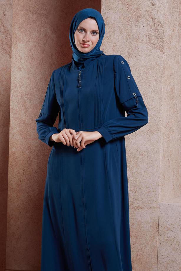 Hijab clothing NAVY BLUE ALVINA HOUNDSTOOTH TOPCOAT T 10382 - TRENDTESETTÜR