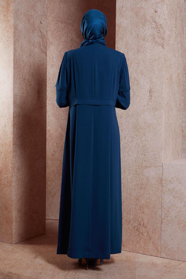 Hijab clothing NAVY BLUE ALVINA HOUNDSTOOTH TOPCOAT T 10382 - TRENDTESETTÜR