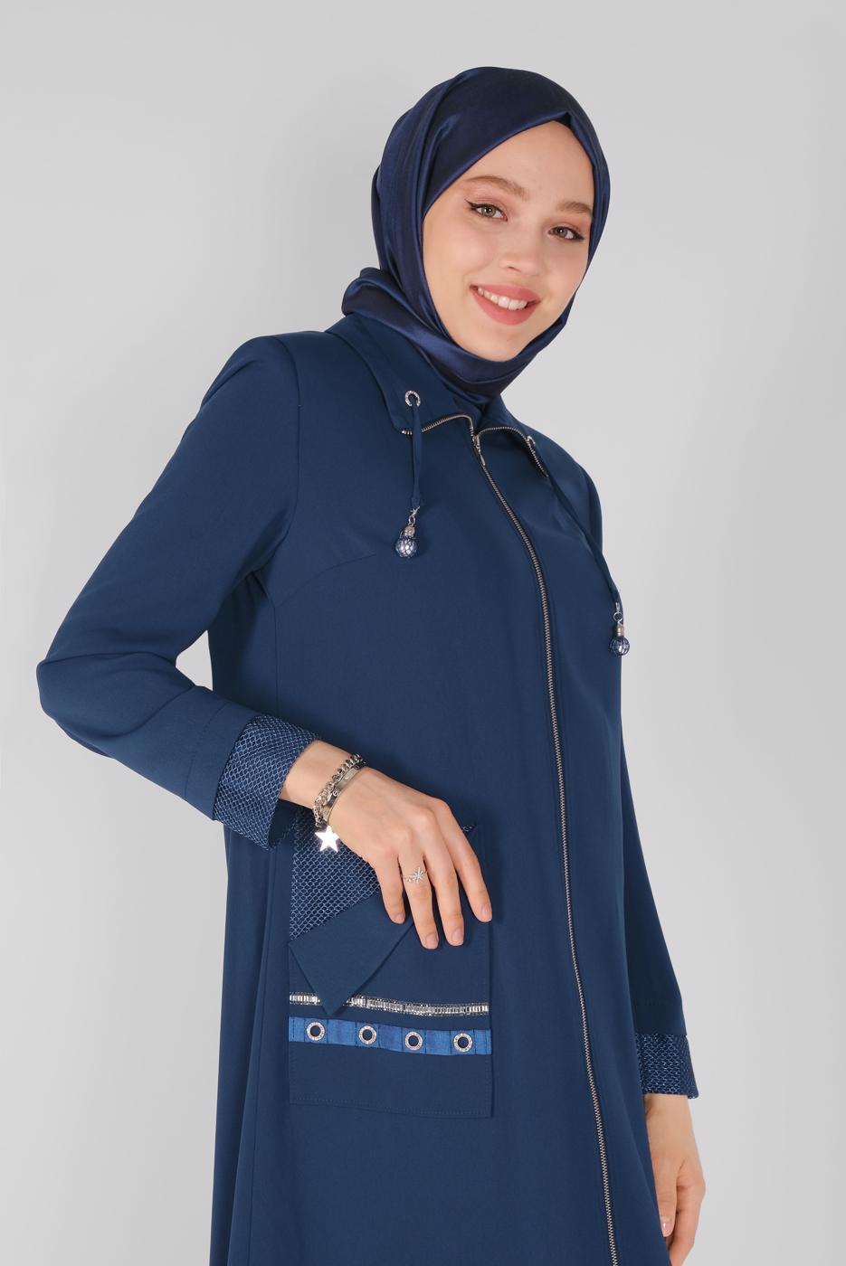 Hijab clothing NAVY BLUE ALVINA TOPCOAT WITH EYELET DETAIL T 10398