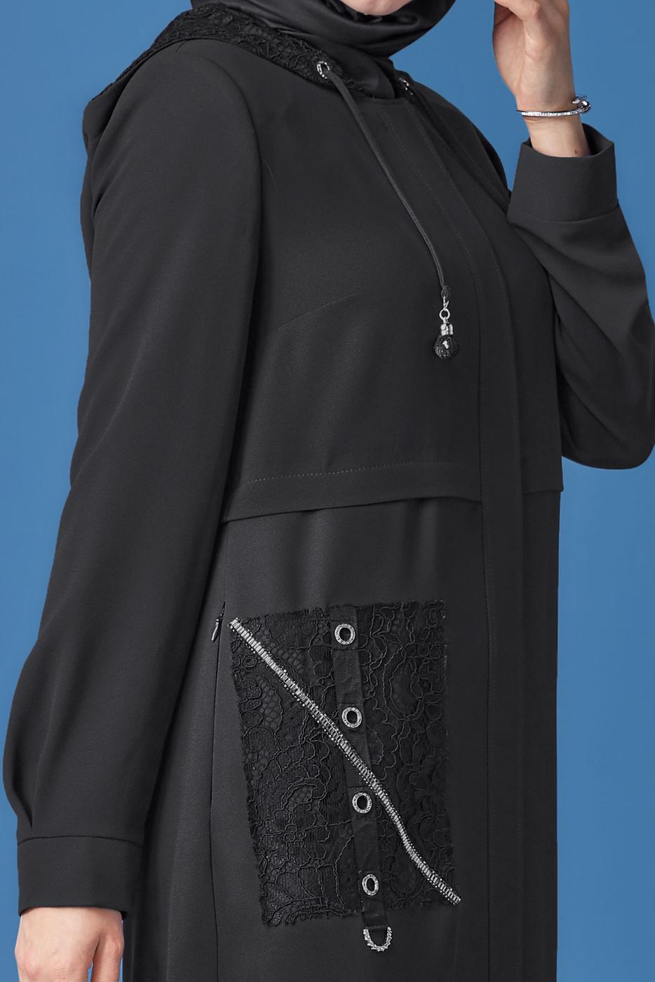 Hijab clothing BLACK ALVINA TOPCOAT WITH STRIPE ACCESSORY T 10399