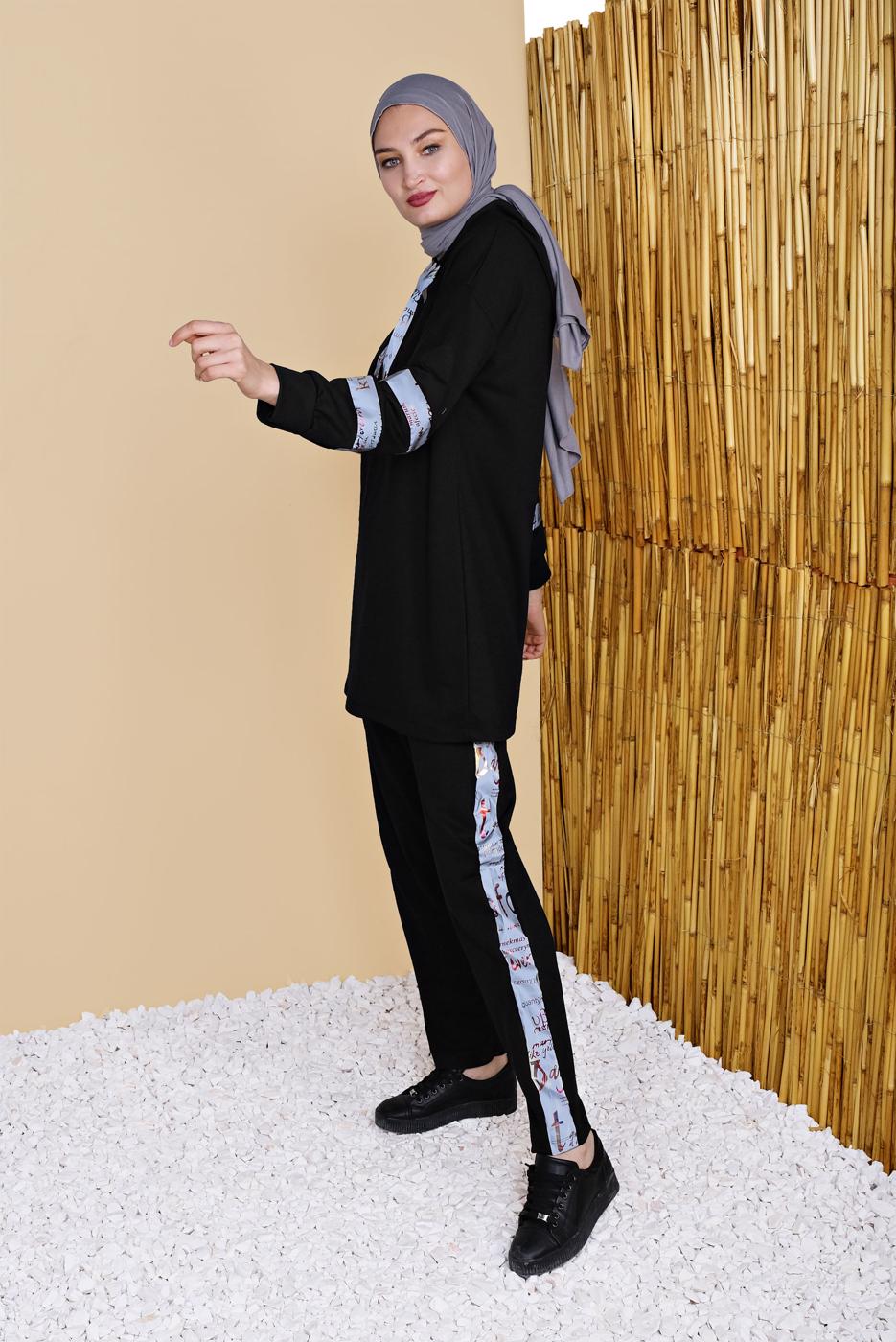 Tesettür giyim SİYAH ŞERİT DETAYLI PANTOLONLU  EŞOFMAN TAKIM 4656