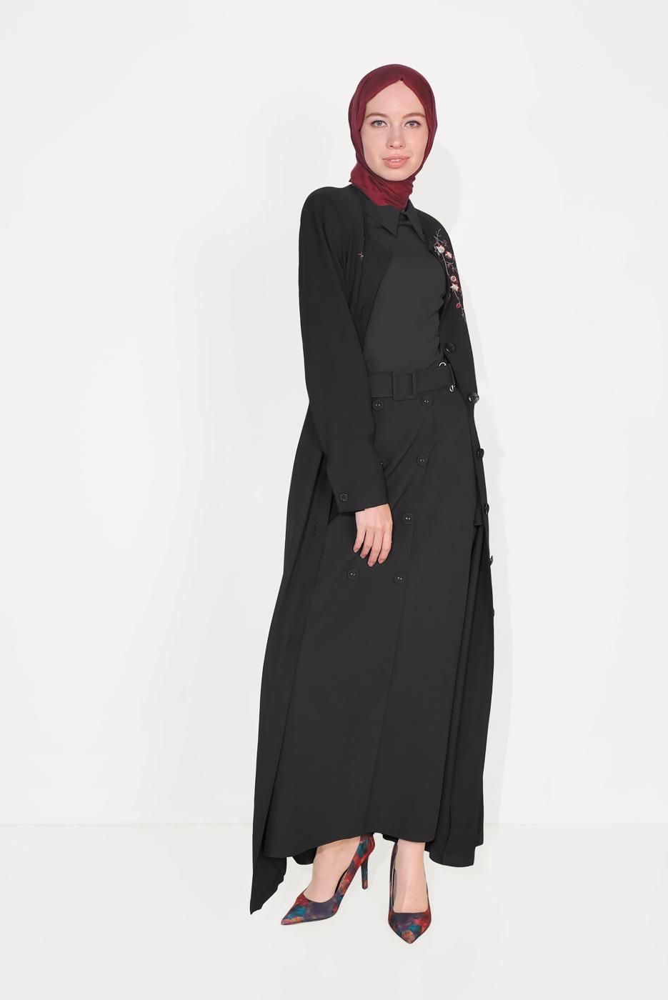 Tesettür giyim SİYAH DÜĞME DETAYLI CEPLİ ETEK T 60090
