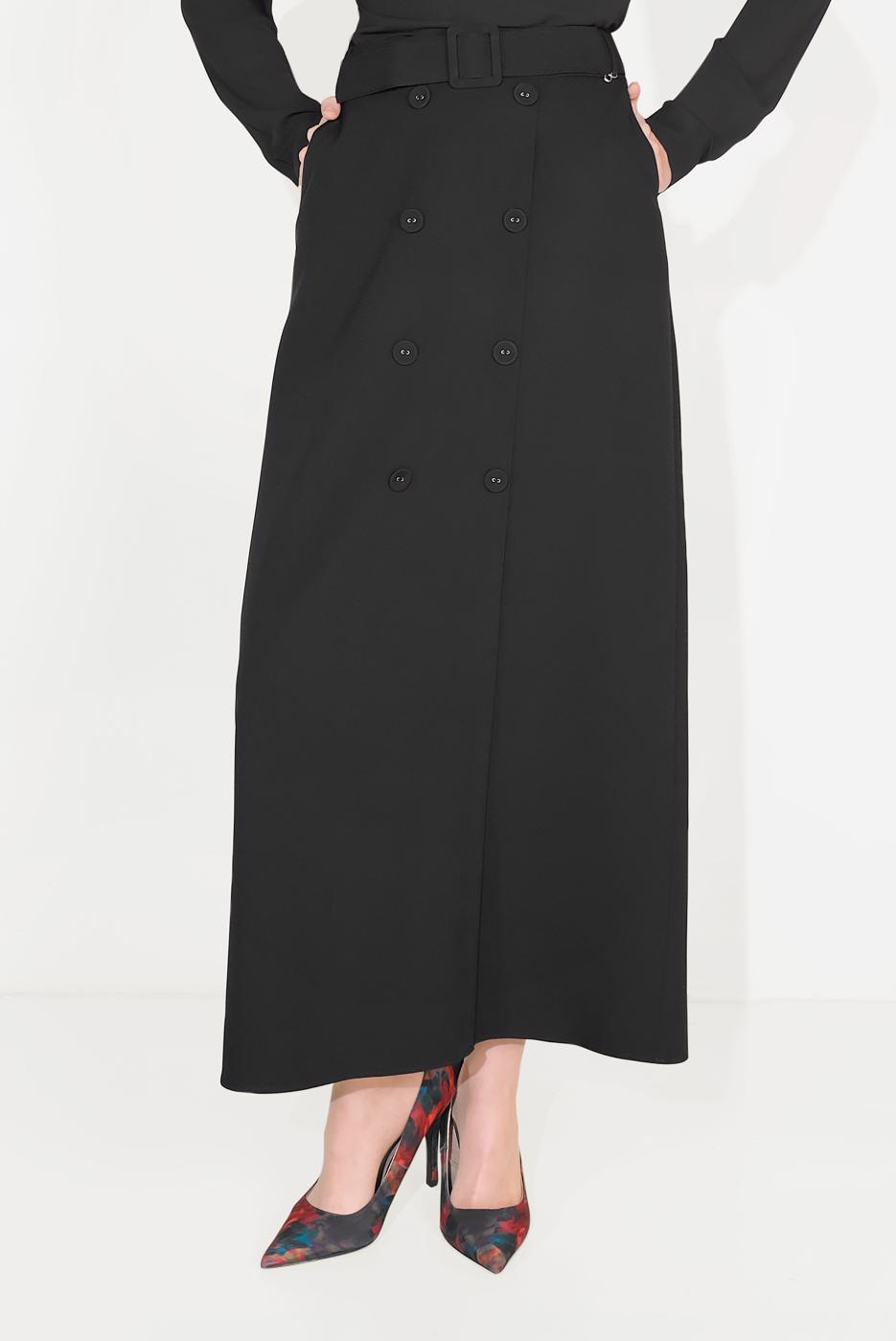 Tesettür giyim SİYAH DÜĞME DETAYLI CEPLİ ETEK T 60090