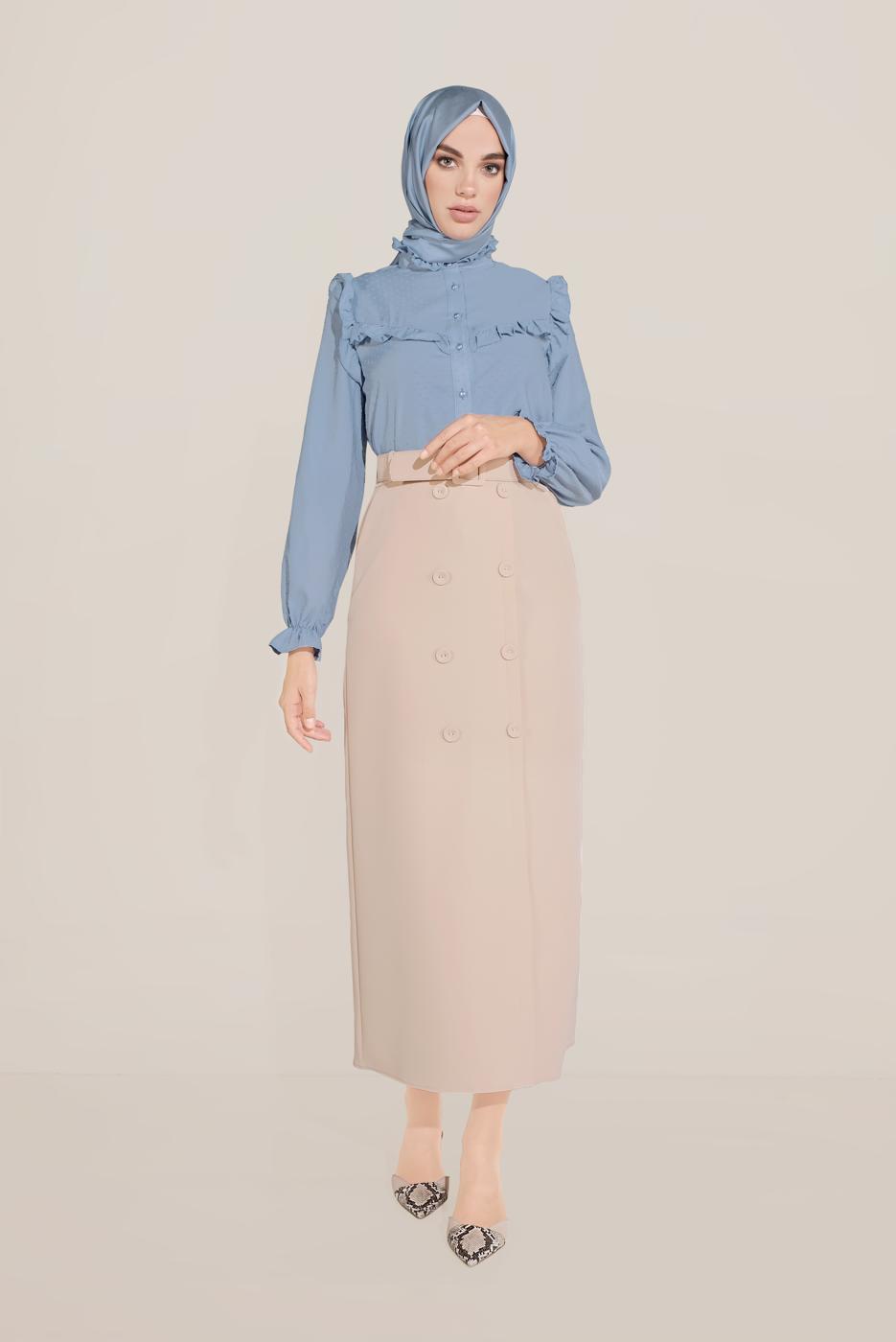 Vêtements hijab BEIGE JUPE BOUTONÉ AVEC POCHES T 60090 